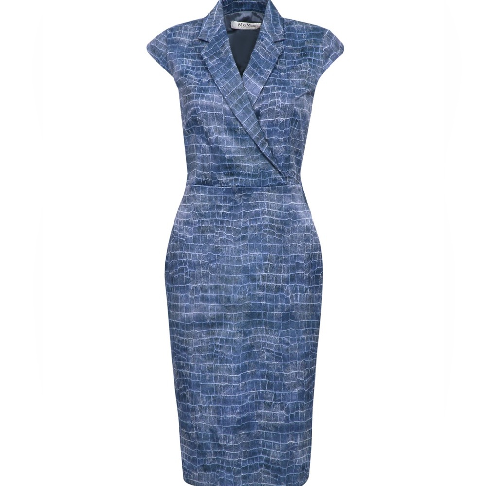 MaxMara Elegant Blue Crocodile Print Dress